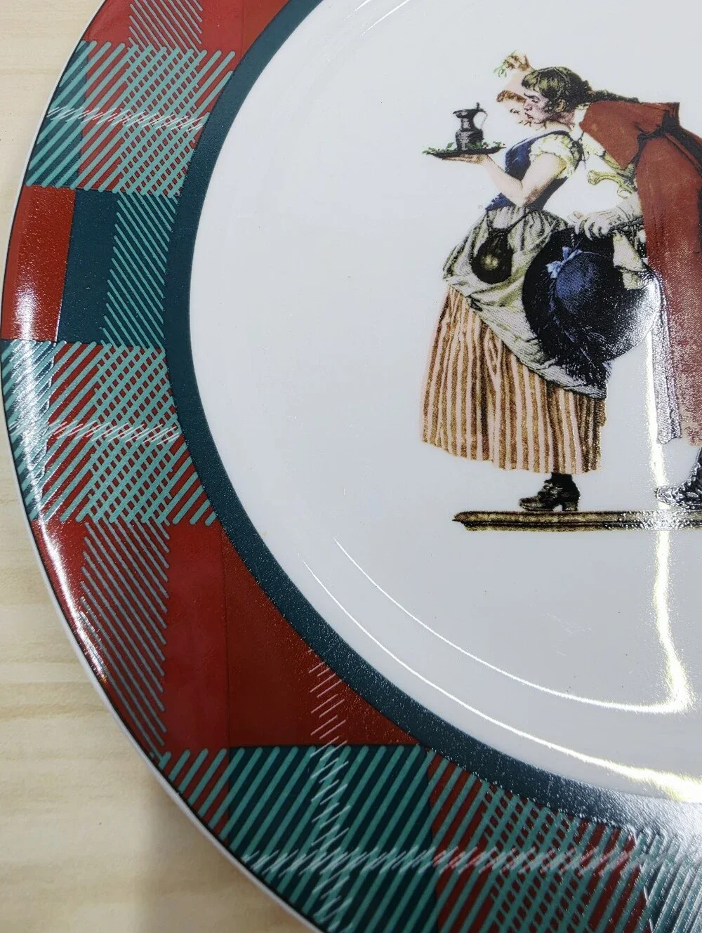 Saturday Evening Post Plaid Dinner Plate Norman Rockwell Collection Mistletoe
